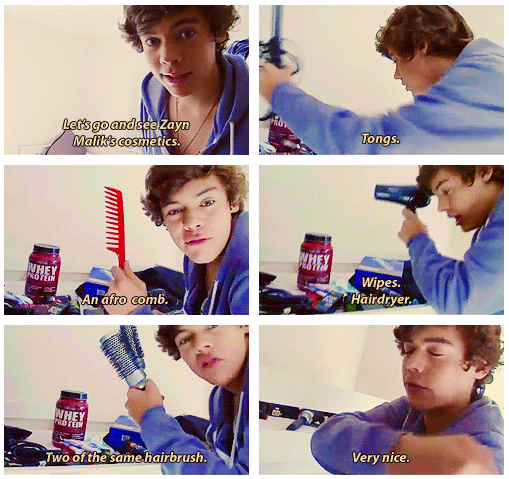 Harry Styles  Quote (About Zayn Malik wipes hairbrush hair dryer cosmetics comb)