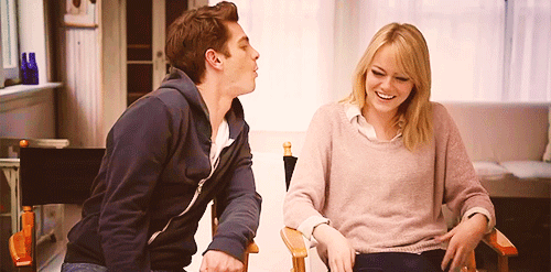 Emma Stone,Andrew Garfield  Quote (About love hollywood couples gifs dating blowing hair amazing spiderman interview)