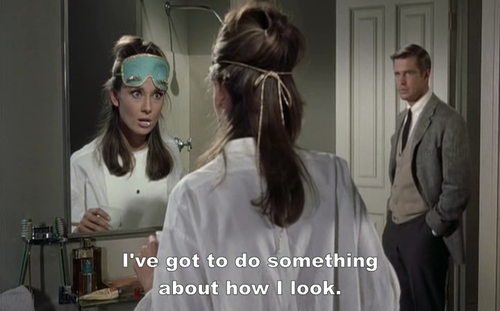 Breakfast at Tiffanys (1961) Quote (About sleeping mask sleep mask pretty mirror makeup make up look green mask fashion clothes)