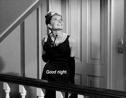 Breakfast at Tiffanys (1961) Quote (About sleep pm night goodnight good night gifs black dress black and white)