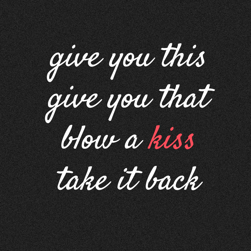 One Direction I Want Quote (About typography love kiss in love hurt give blow)