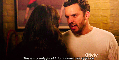 New Girl Quote (About grumpy face gifs face)