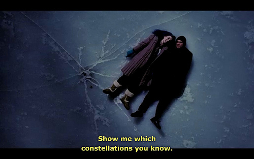 Eternal Sunshine of the Spotless Mind (2004) Quote (About laying on the ice ice skating ice scene constellations)