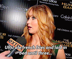 Jennifer Lawrence Quote (About gifs french fries food bed)