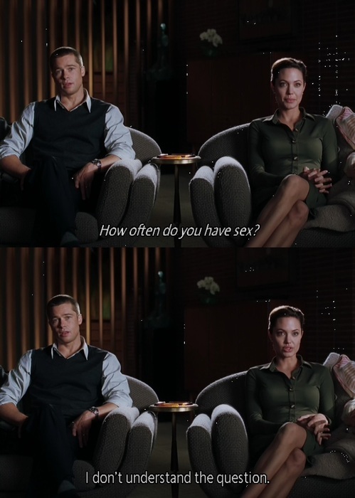 Mr. & Mrs. Smith (2005)  Quote (About sex question funny)