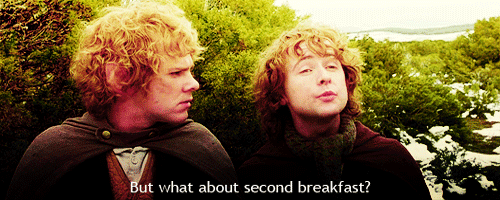 The Lord of the Rings: The Fellowship of the Ring (2001)  Quote (About weekend second breakfast morning lunch lazy hungry hobbit gifs food breakfast)