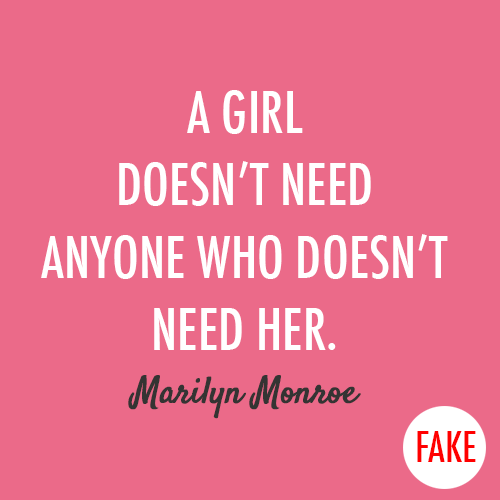 Marilyn Monroe  Quote (About typography single separate relationship pink need marriage love girl divorce breakups break up boyfriend alone)