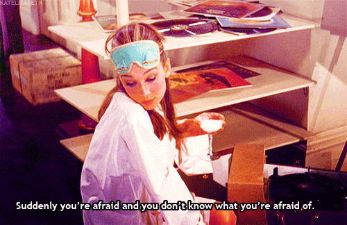 Breakfast at Tiffanys (1961) Quote (About suddenly sleeping mask scared sad mask gifs frightened afraid)