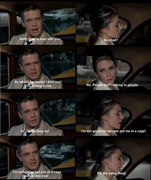 Breakfast at Tiffanys (1961) Quote (About wedding taxi plenty love fight ending disagree couple cage belong to people argue)