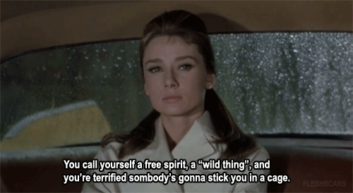 Breakfast at Tiffanys (1961) Quote (About womanizer wild thing single gifs freedom free cat cage animal)