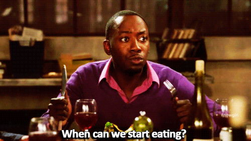 New Girl Quote (About start eating meal hungry gifs food dinner)