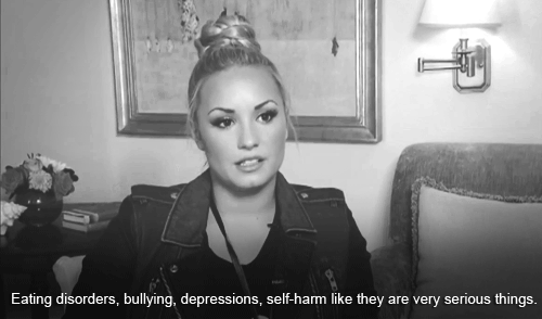 Demi Lovato  Quote (About youth problems serious self injury Self harm self damage rehab gifs Eating Disorders Depression Bullying black and white Bipolar)