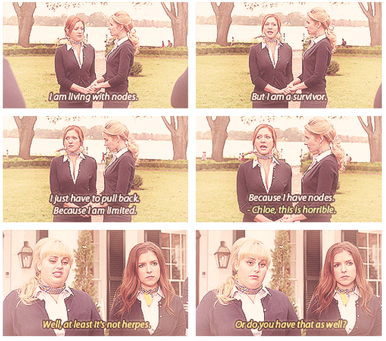 Pitch Perfect (2012) Quote (About survivor sickness nodes herpes bitches)
