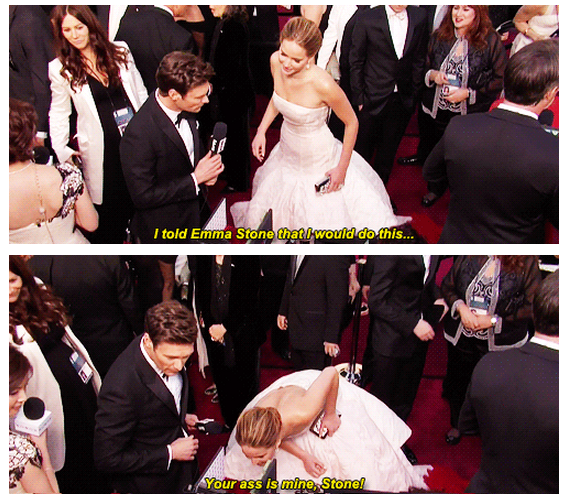 Oscars 2013 (85th Academy Awards) Quote (About red carpet funny Emma Stone)