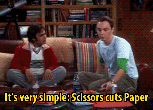 The Big Bang Theory Quote (About scissors paper gifs)